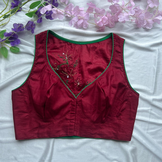 Maroon Applique Work Cotton Blouse