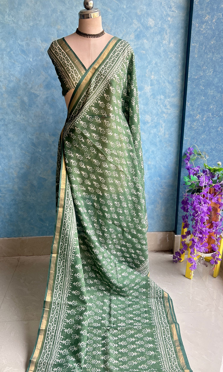 Sap Green HandBlock Printed Kota Sari