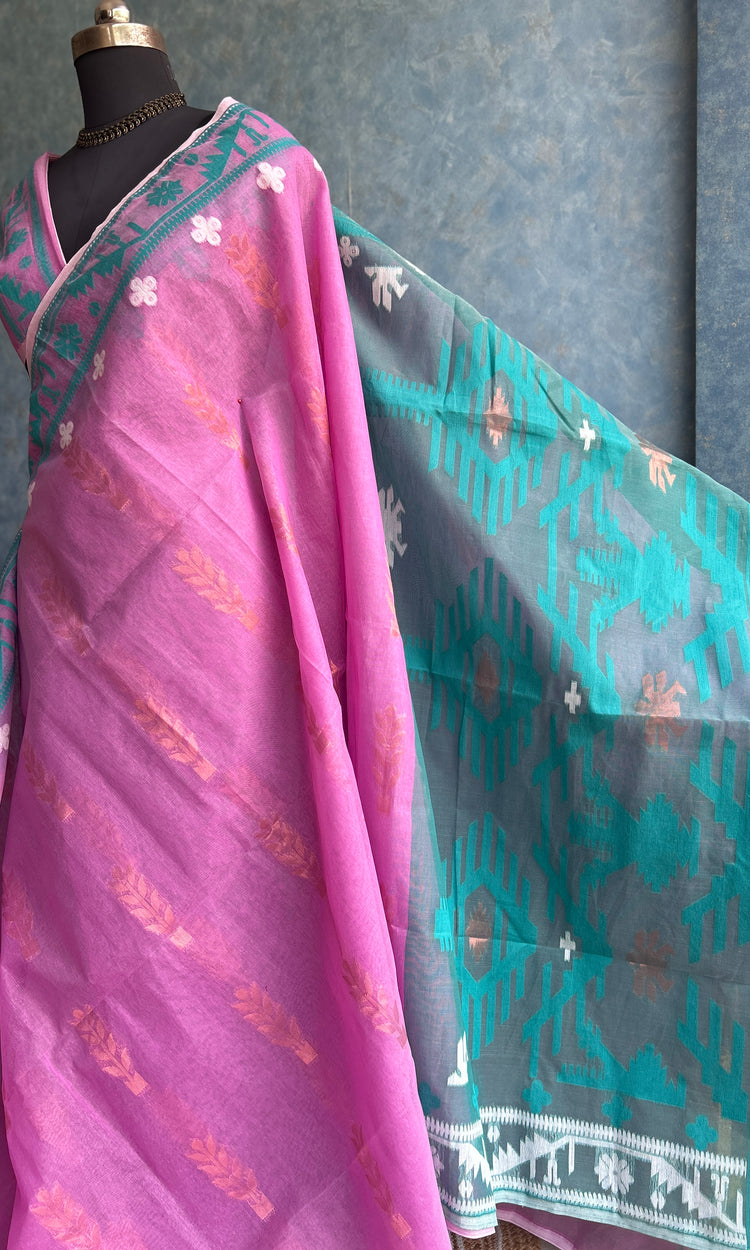 Ganga-Jamuna Orchid - Teal Bengal Jamdani