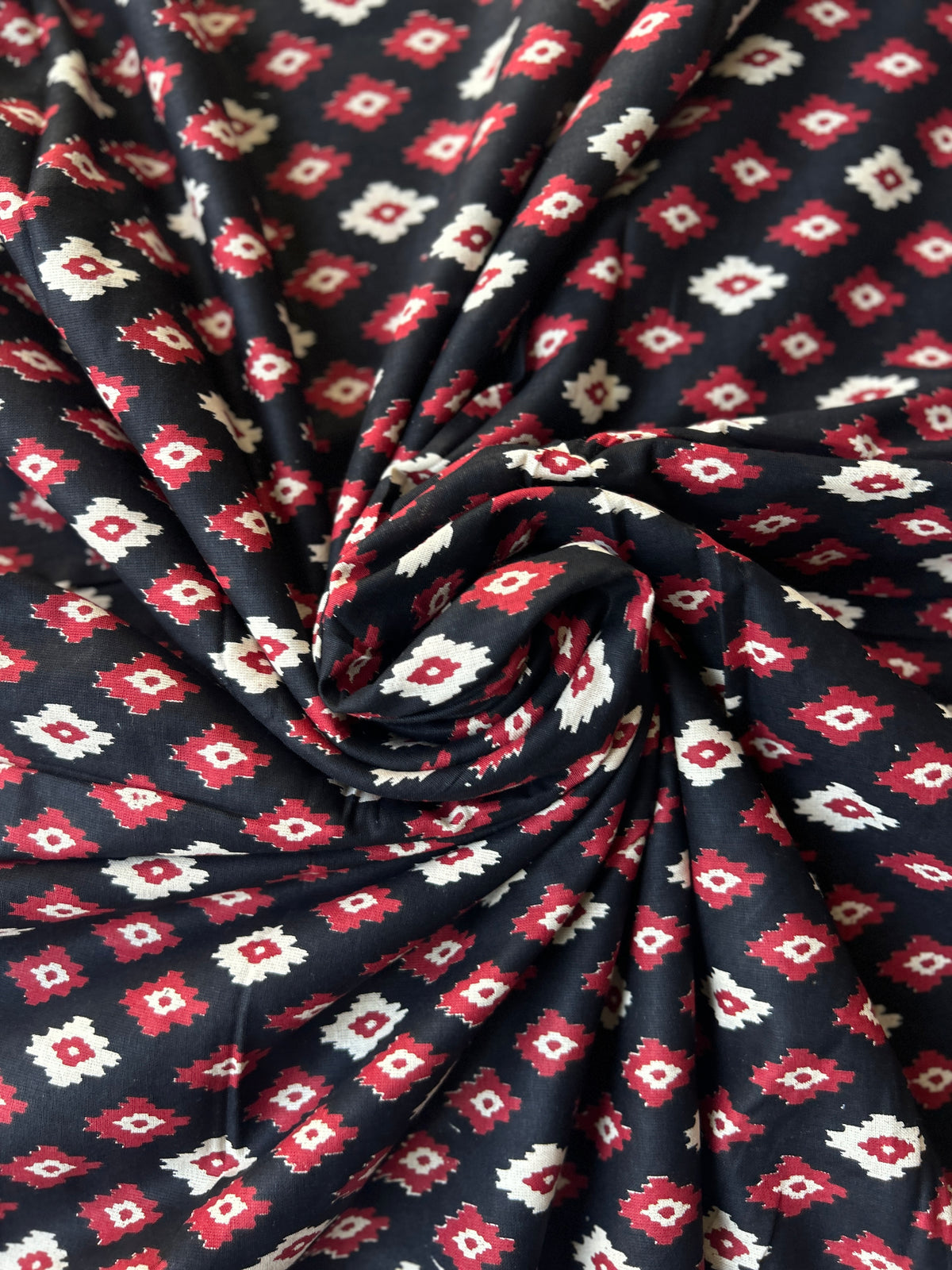 Ikkat Printed Black Cotton Fabric — view 2