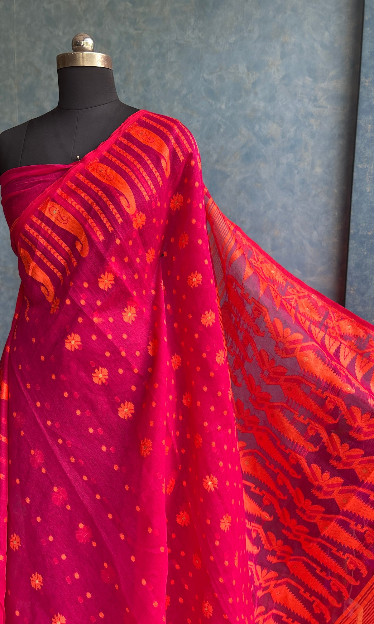Pink Orange Soft Dhakai Jamdani — view 4