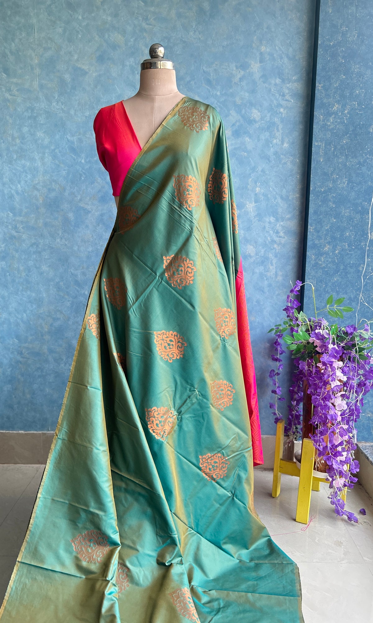 Turquoise Kanchi Silk Saree — view 2