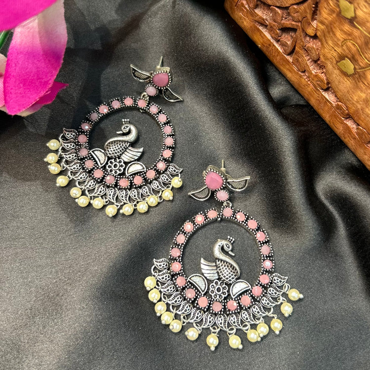 Baby Pink Silver Oxidised Earrings