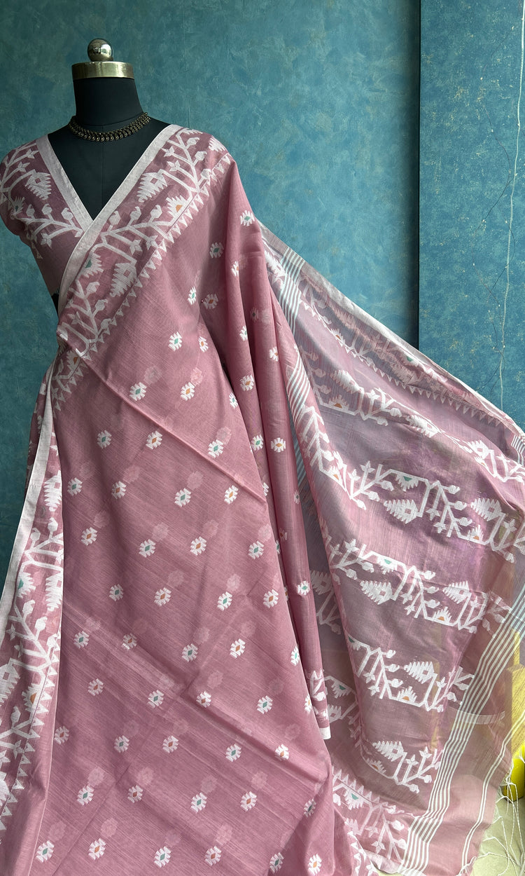 Pastel Rose Handloom Jamdani Saree