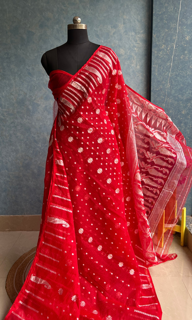 Red Soft Dhakai Jamdani