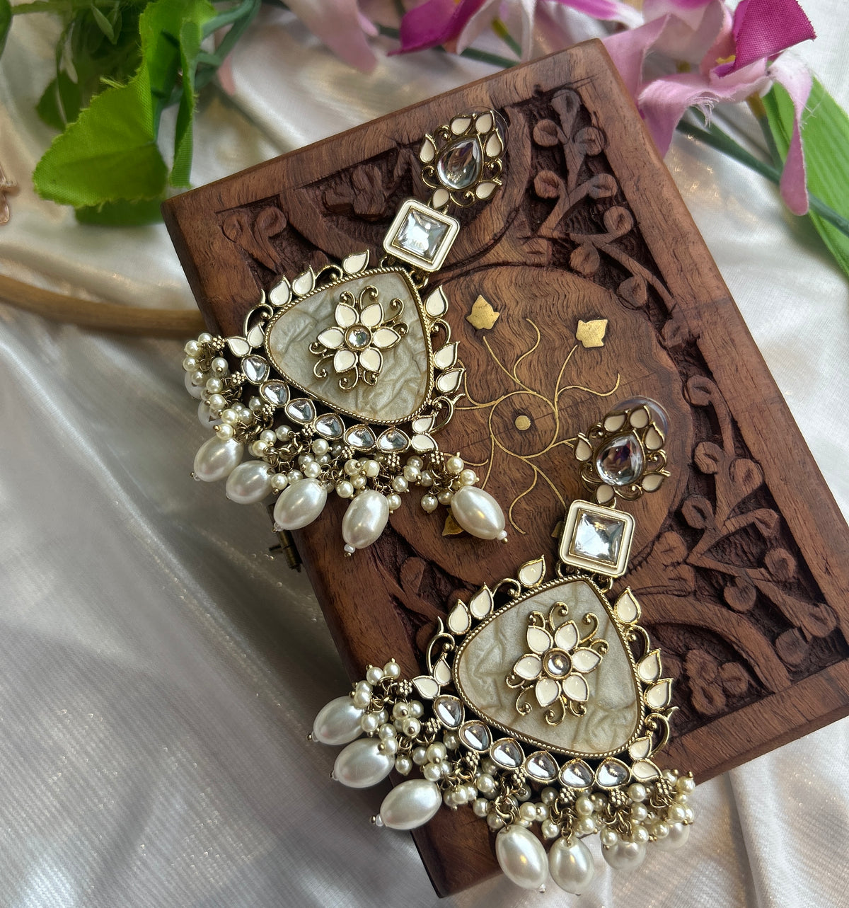 Eshaal - Milky White Earrings — view 2