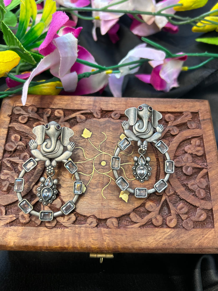 Ganesh Silver Oxidised Earrings