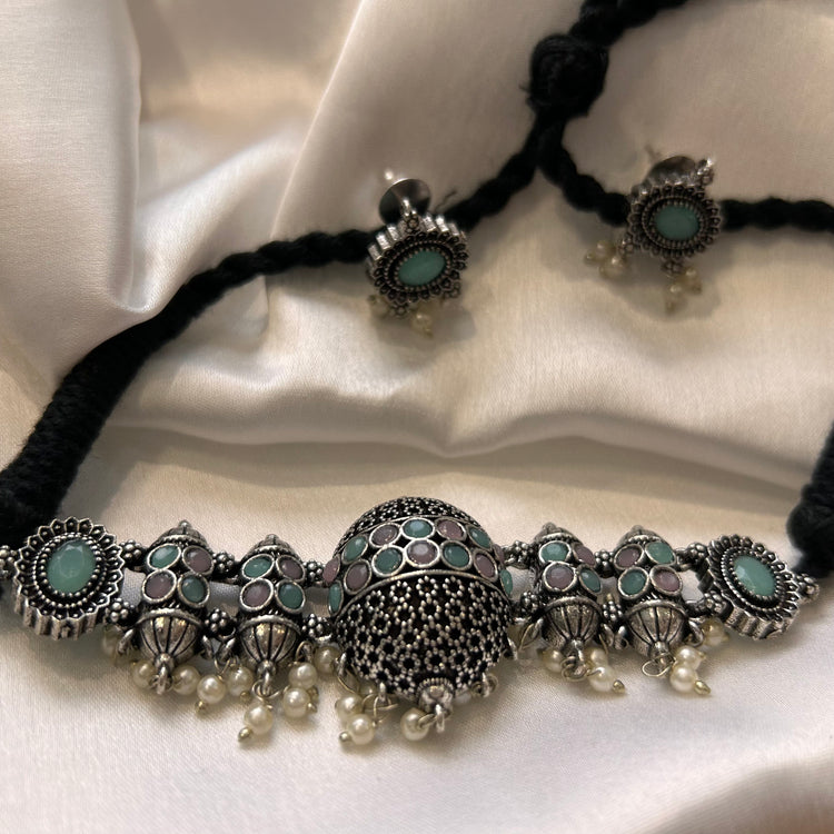 Torques Stone Oxidised Choker Set