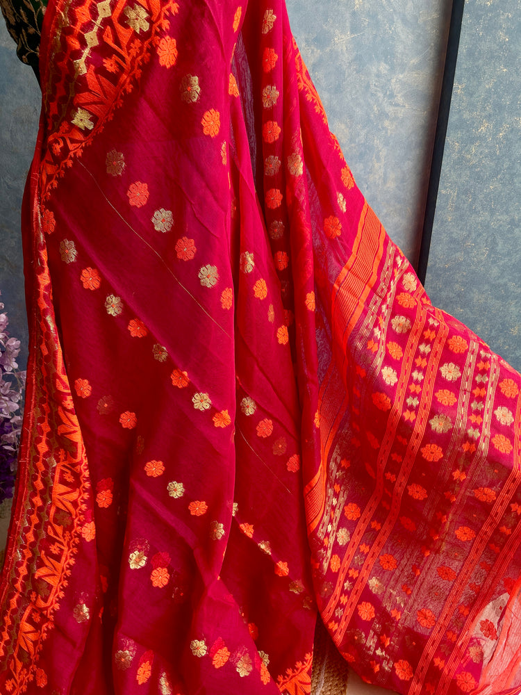 Pink Orange Soft Dhakai Jamdani