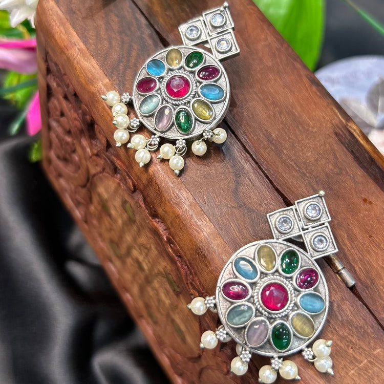 Multicolour Silver Oxidised Earrings