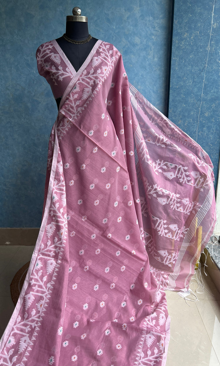 Pastel Rose Handloom Jamdani Saree