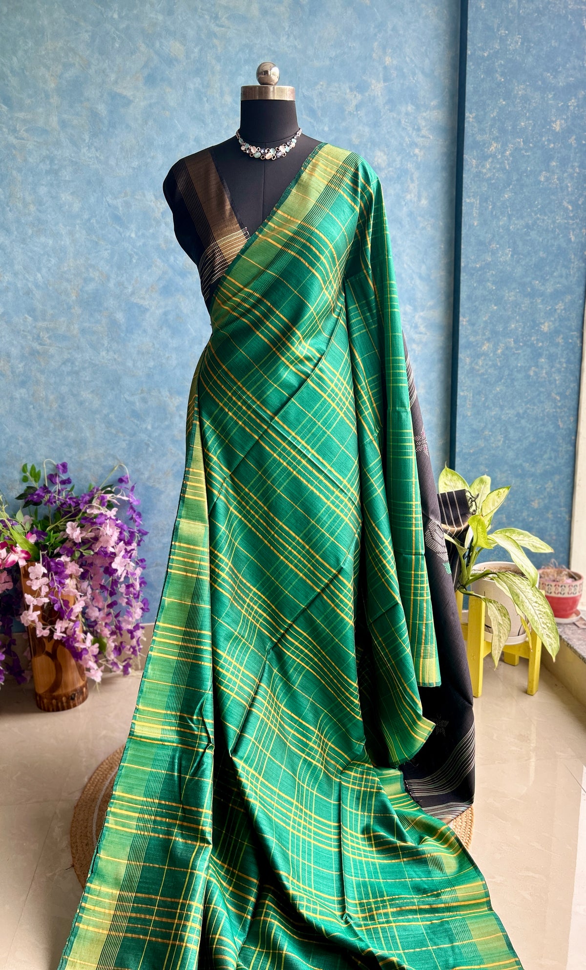 Castleton Green Kalakshetra on Pure Gachi Tusser Silk — view 2