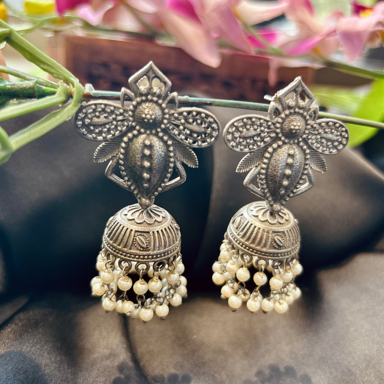 Black polished Silver Oxidised Jhumka