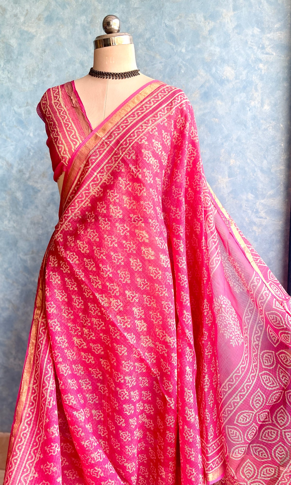 Pink HandBlock Printed Kota Sari — view 4