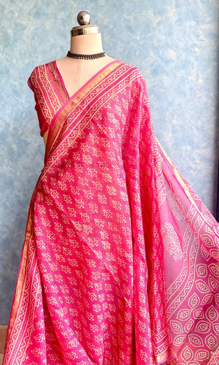 Pink HandBlock Printed Kota Sari