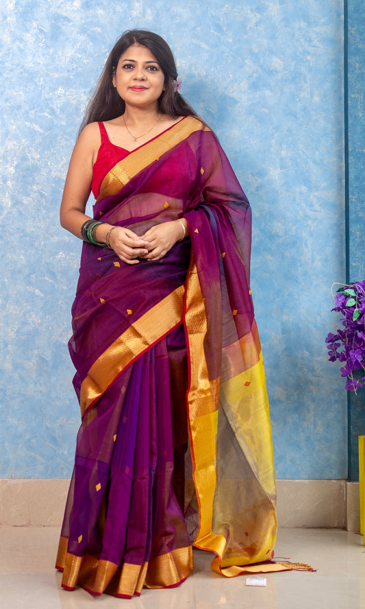 Pure Silk Handwoven Purple Maheshwari Sari