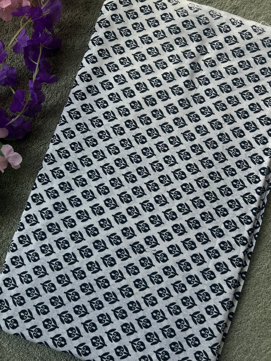 White Block Printed Cotton Fabric