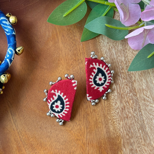 Handcrafted Ajrakh Fabric Chandra Earrings