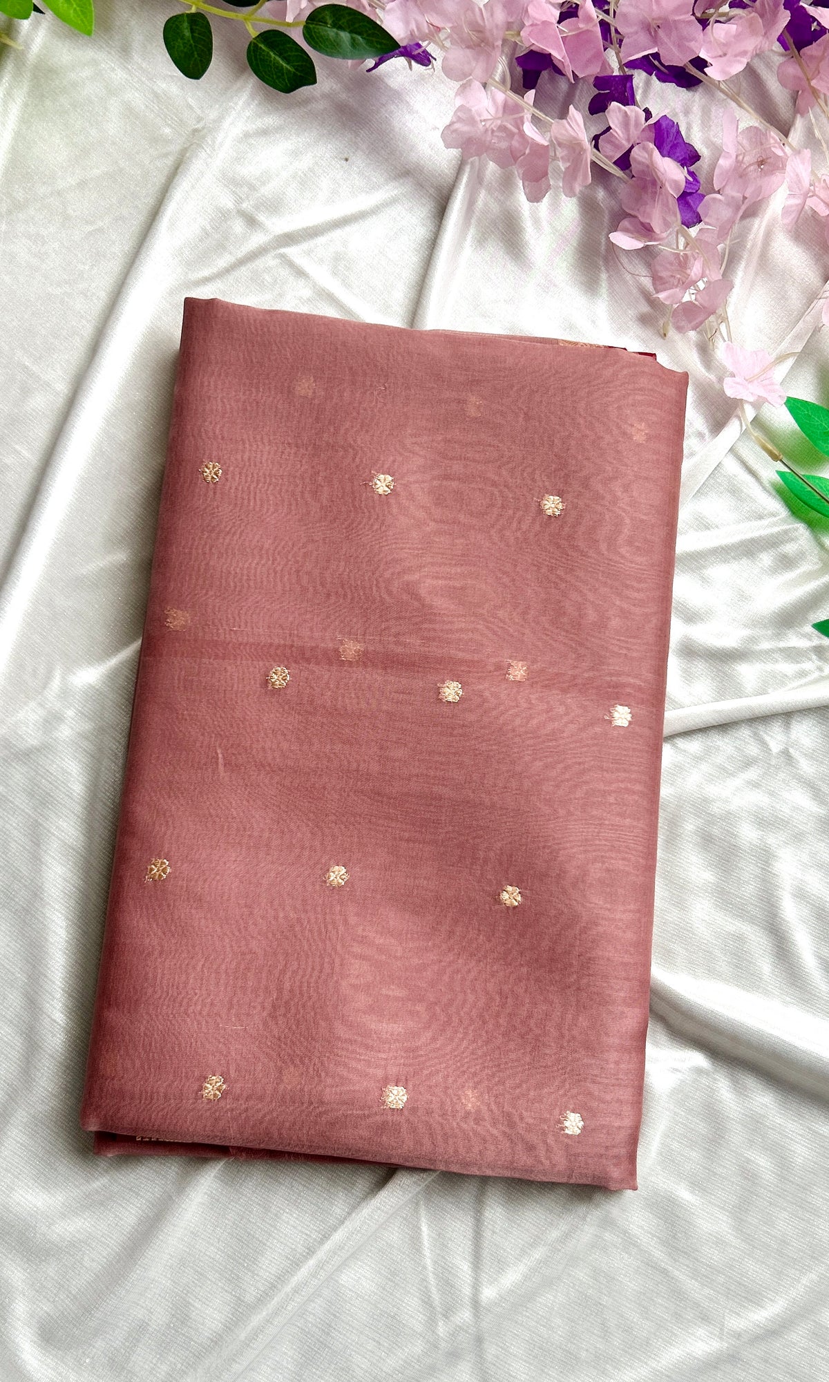 Dusty Rose Pure Kora Banarasi Silk Saree — view 4