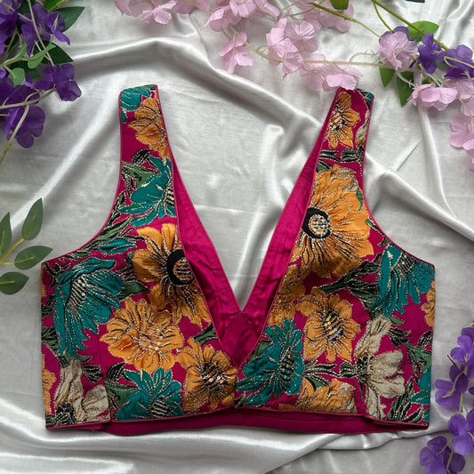 Pink- Floral Designer Blouse