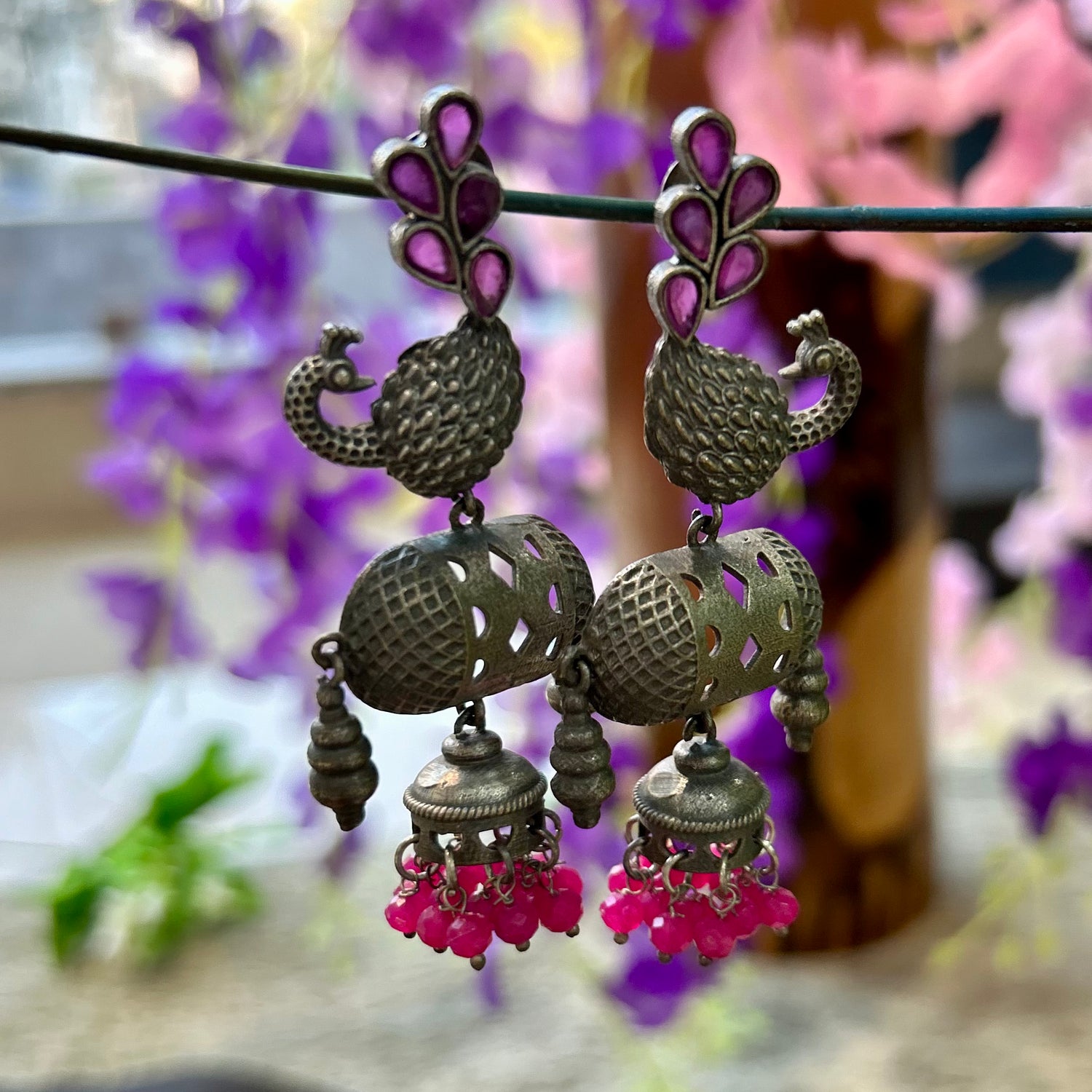 Black Polished Silver Oxidised Earrings — view 3