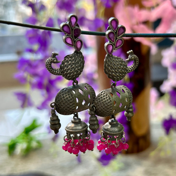 Black Polished Silver Oxidised Earrings