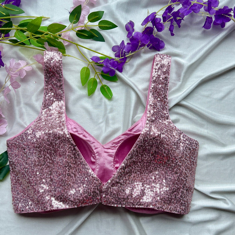 Baby Pink Sequin Designer Blouse