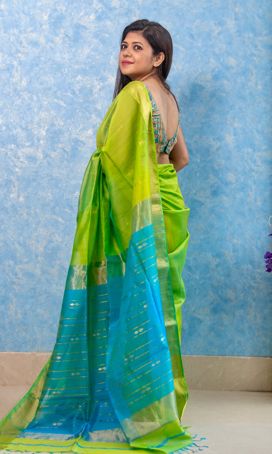 Pure Silk Handwoven Green Maheshwari Sari