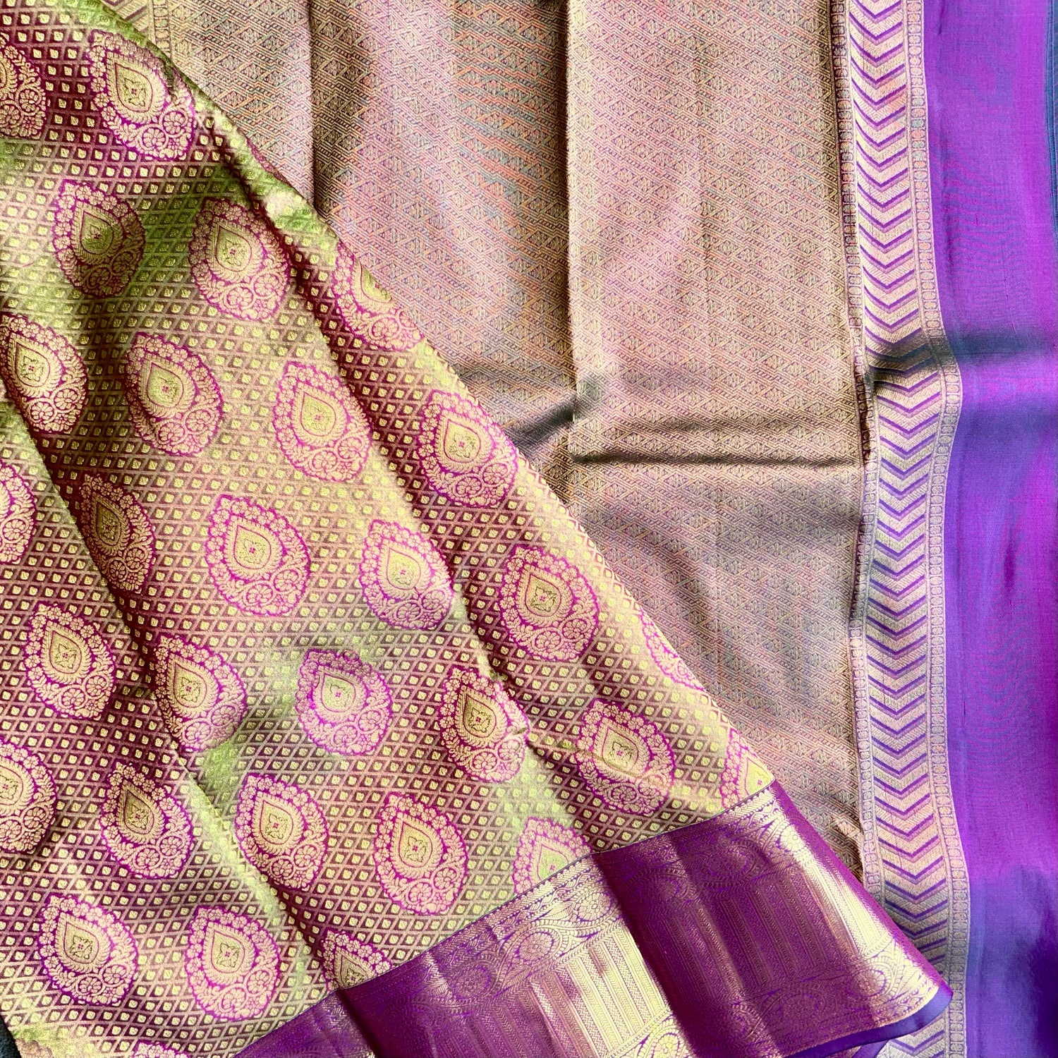 Yellow Green Kanchipuram Silk Sari — view 3