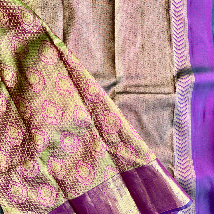 Yellow Green Kanchipuram Silk Sari