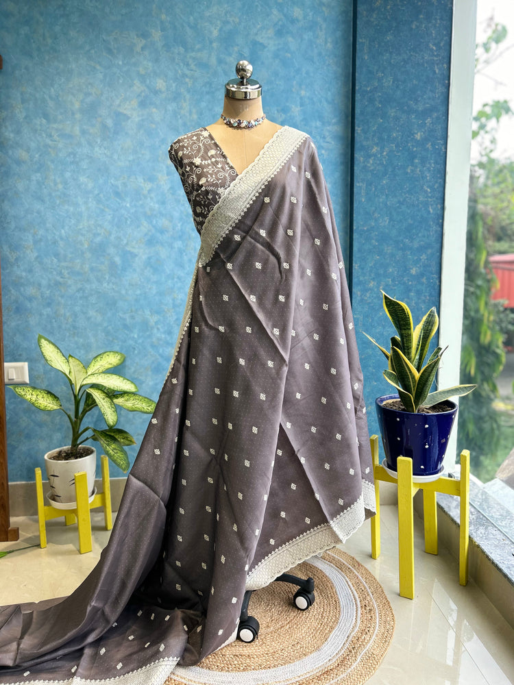 Graphite Grey Embroidery Sari