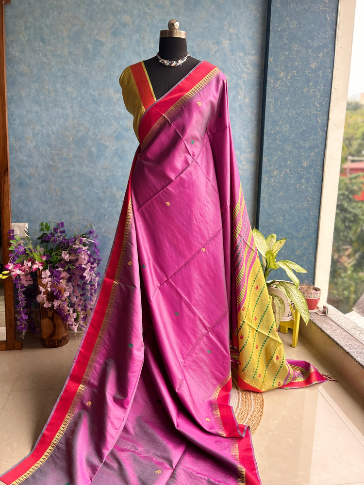 Thistle Purple Katan Bishnupuri Silk Sari