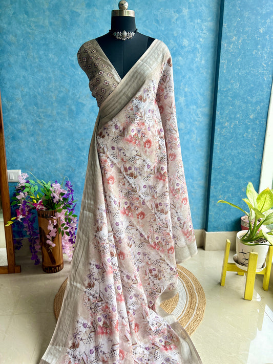 Grey Digital Print with Kantha stitch