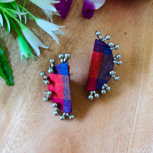 Handcrafted Ajrakh Fabric Chandra Earrings