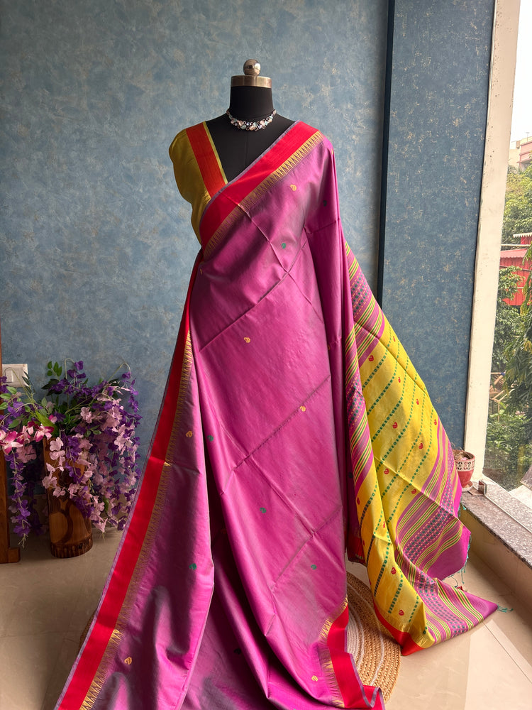 Thistle Purple Katan Bishnupuri Silk Sari