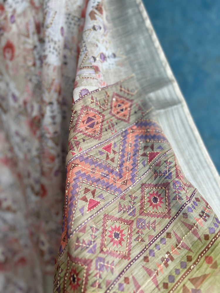 Grey Digital Print with Kantha stitch