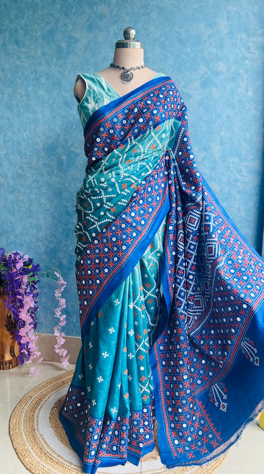 Hand Embroidered Kutch and Mirror Work Gachi Tusser Silk