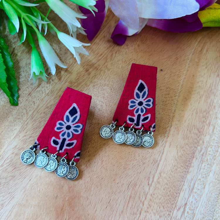 Handcrafted Ajrakh Fabric D Earrings