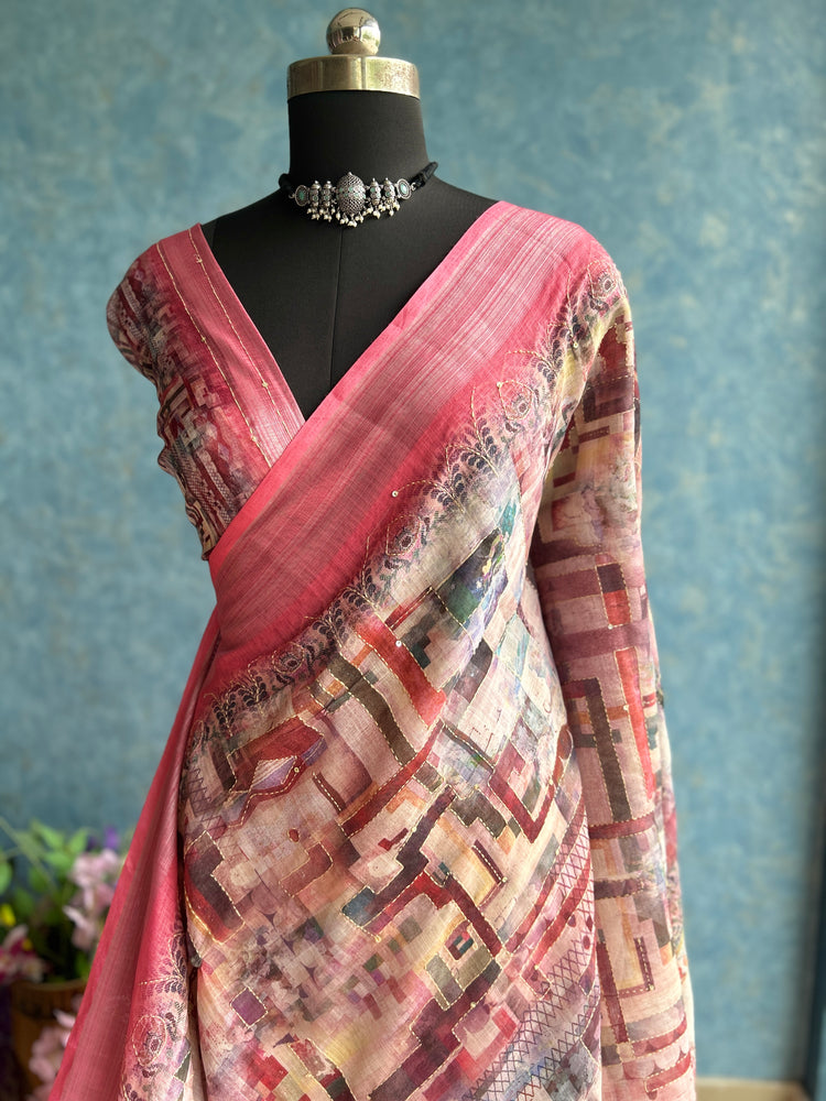 Linen Digital Print with Kantha stitch