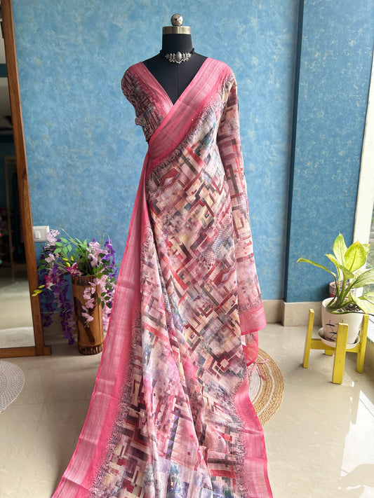 Linen Digital Print with Kantha stitch