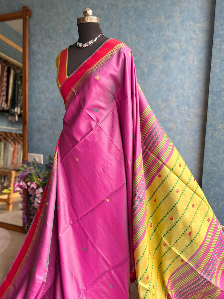 Thistle Purple Katan Bishnupuri Silk Sari