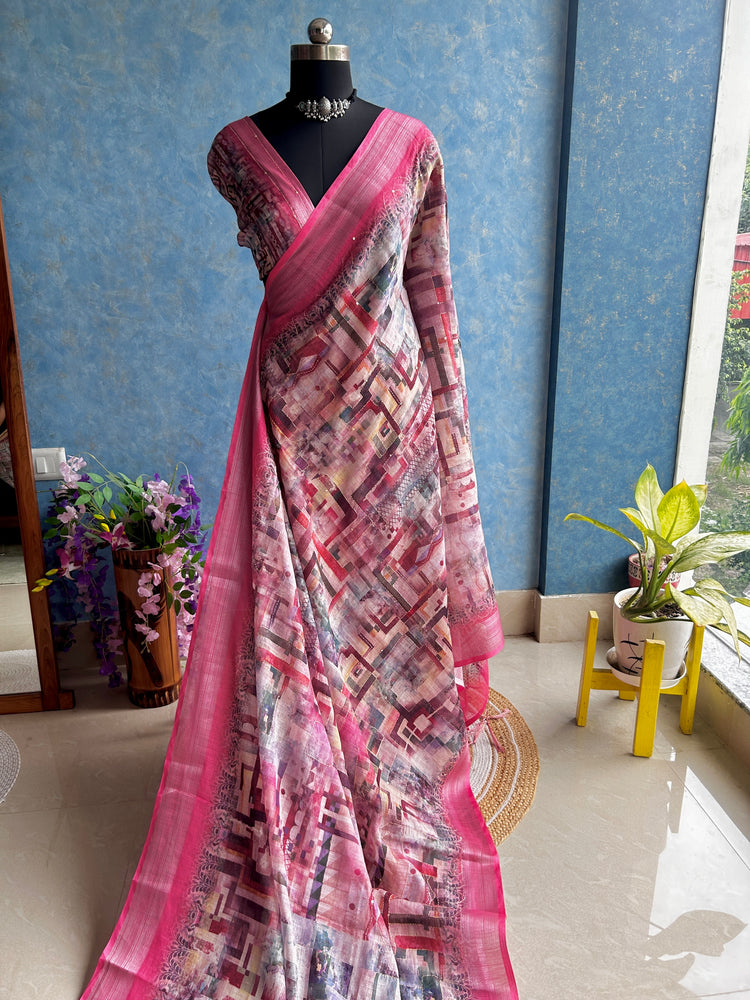 Linen Digital Print with Kantha stitch