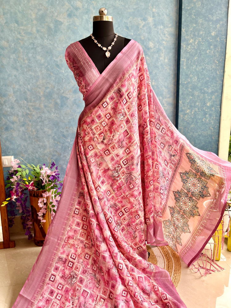 Linen Digital Print with Kantha stitch