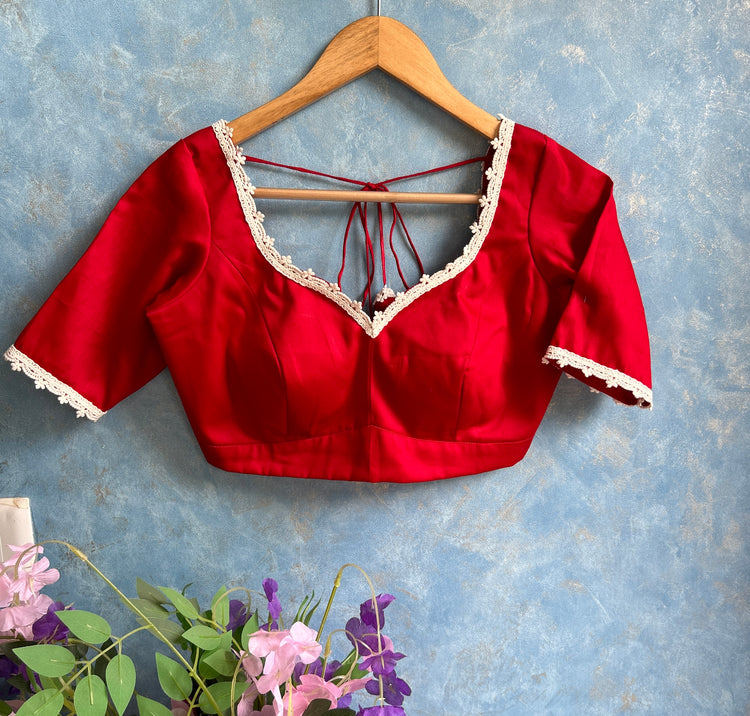 Crosia Lace Red Cotton Blouse