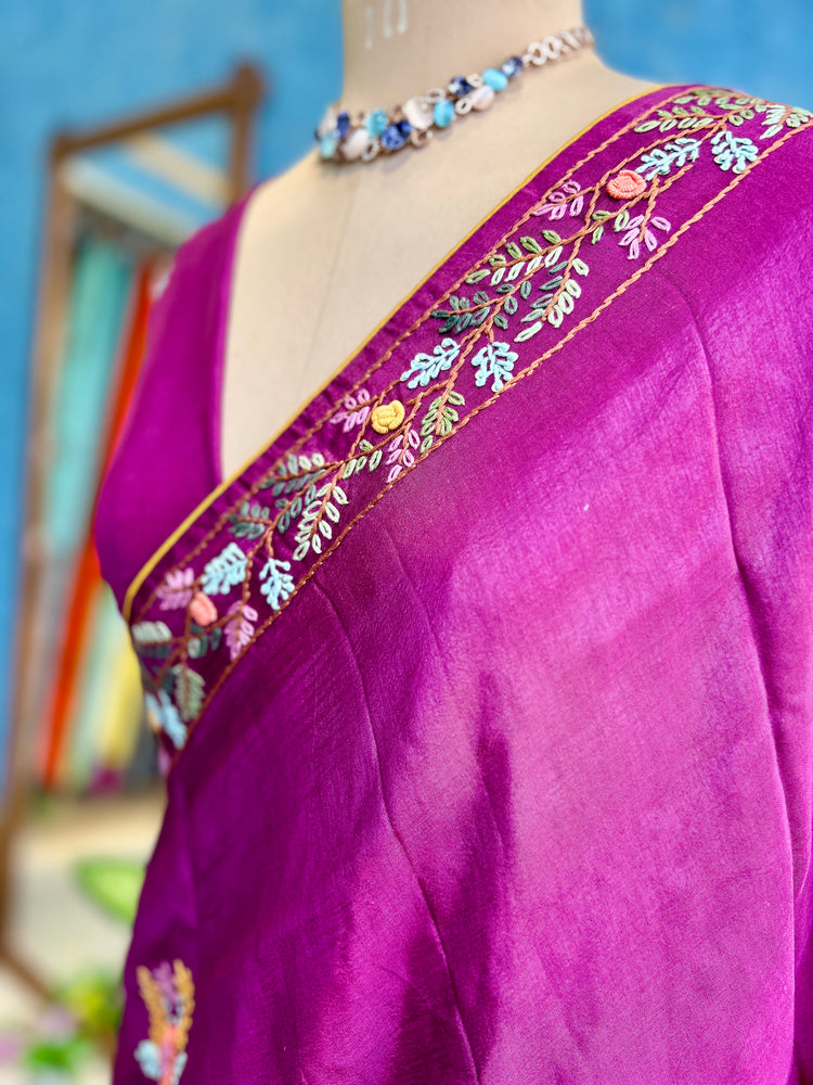 Wine Multi Thread Embroidery Sari