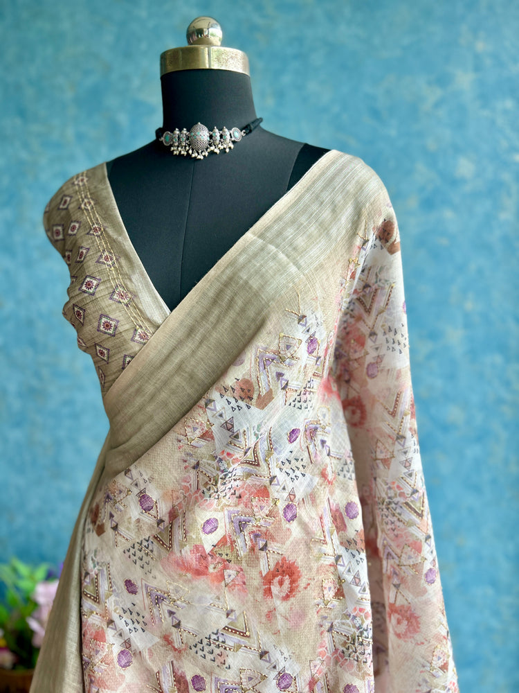 Grey Digital Print with Kantha stitch