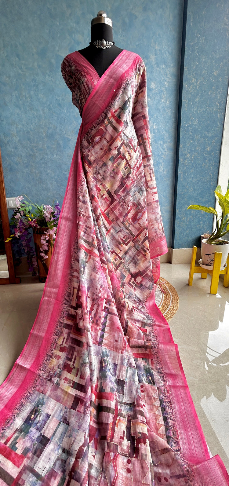 Linen Digital Print with Kantha stitch