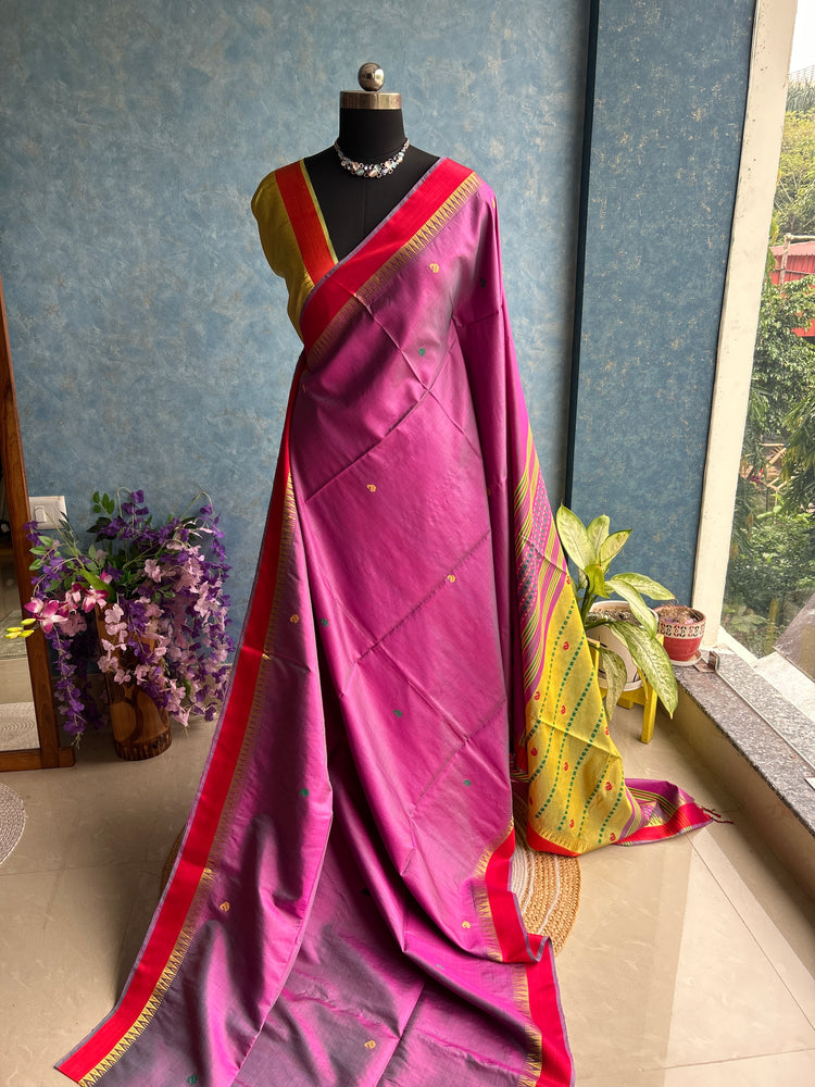 Thistle Purple Katan Bishnupuri Silk Sari