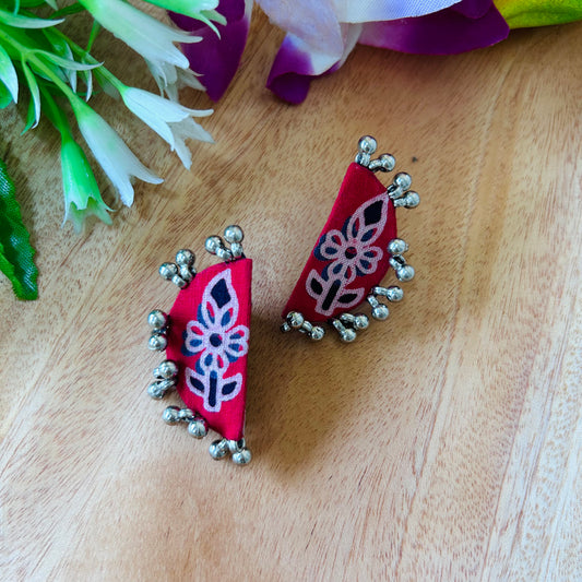 Handcrafted Ajrakh Fabric Chandra Earrings