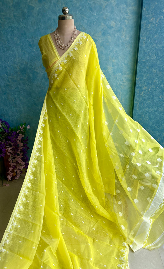 Lemon Yellow Soft Dhakai Jamdani